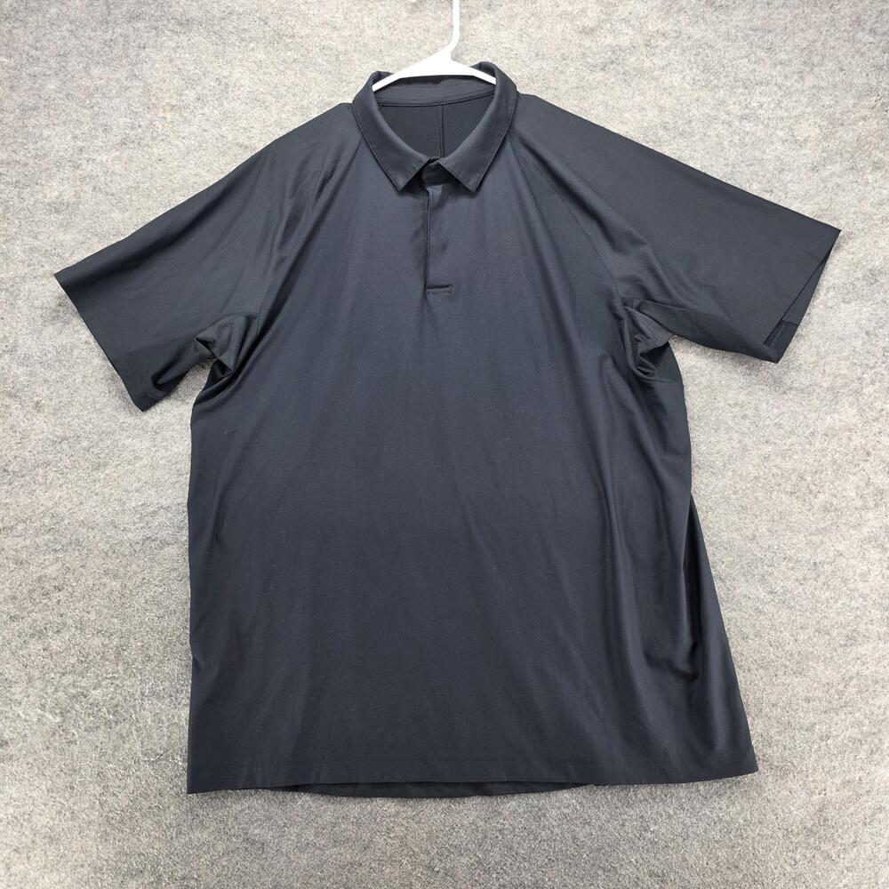 Lululemon Polo Shirt Mens 48 Black Mesh Relaxed Fit Moisture Wicking Breathable
